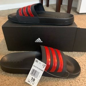 Red and Black Adidas Slides